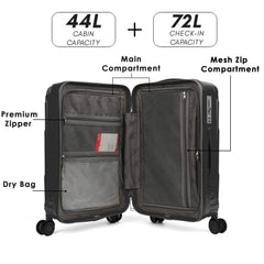 THE CLOWNFISH Combo of 2 Ballard Series Luggage ABS & Polycarbonate Exterior Suitcases Eight Wheel Trolley Bags with TSA Lock-Black (Medium 65 cm-26 inch, Small 55 cm-22 inch)