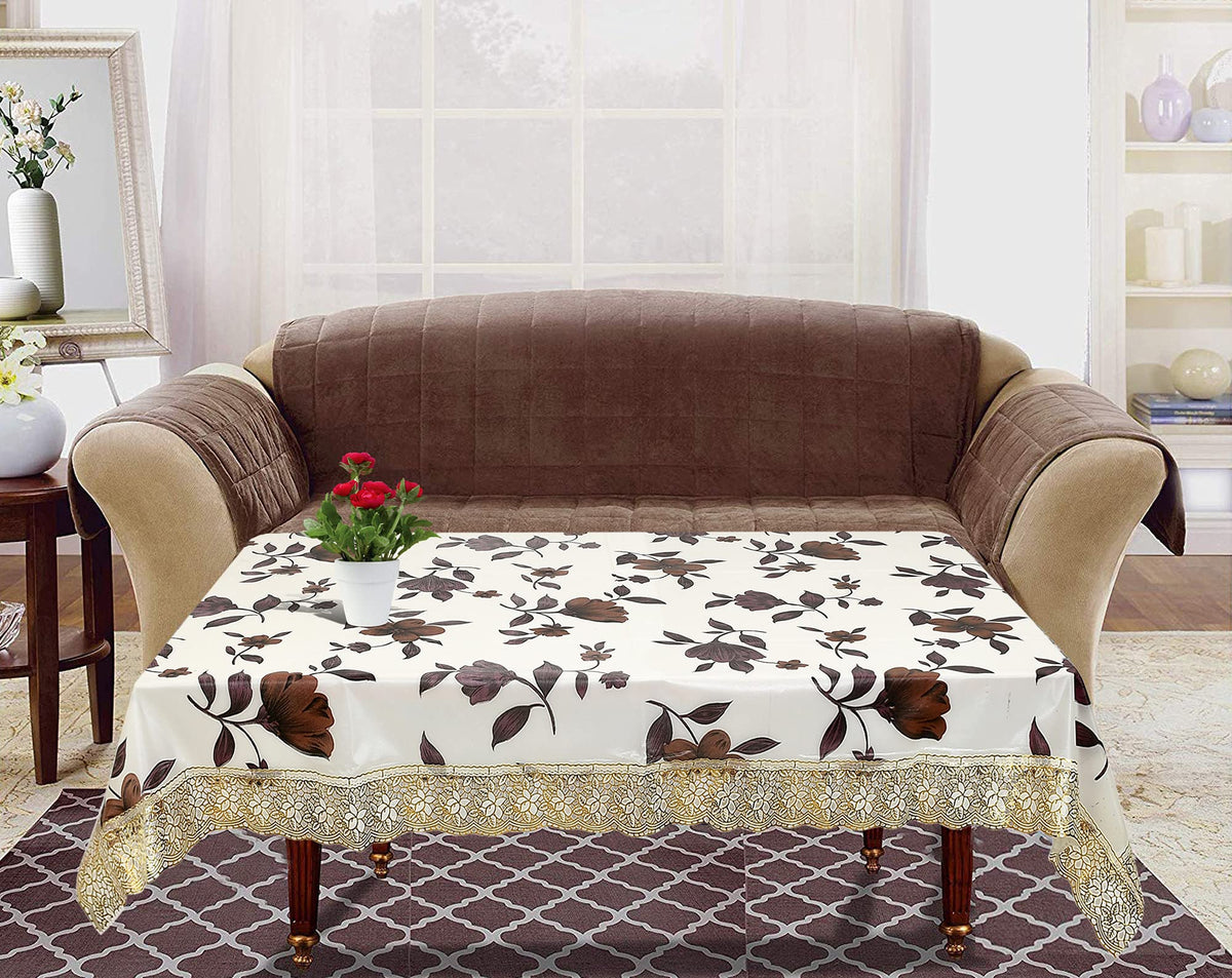 Kuber Industries Flower Design PVC 4 Seater Center Table Cover 40"x60" (Cream), Standard (HS_37_KUBMART020508)