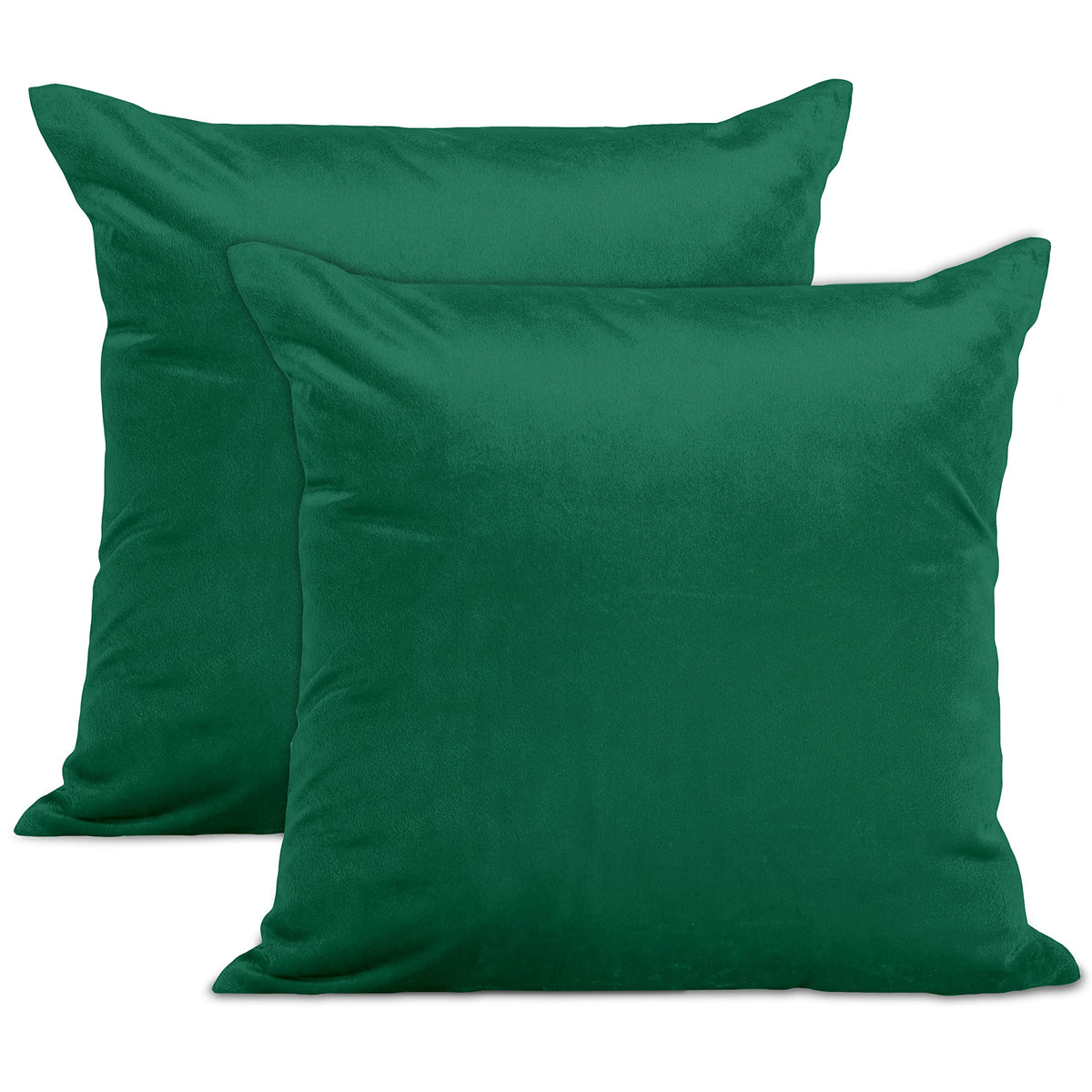 Encasa Homes Velvet Throw Pillow Cushion Covers 2 pc Set - Green - 20"x20" / 50x50 cm Solid Plain Dyed Soft & Smooth, Square Accent Decorative Pillowcase for Couch, Sofa, Chair, Bed & Home