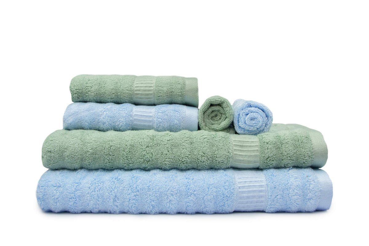 Mush Bamboo Towel: Ultra Soft, Absorbent and Anti Microbial 600 GSM 6 Piece Couple Set (Sky Blue) (Green & Sky Blue, 2)