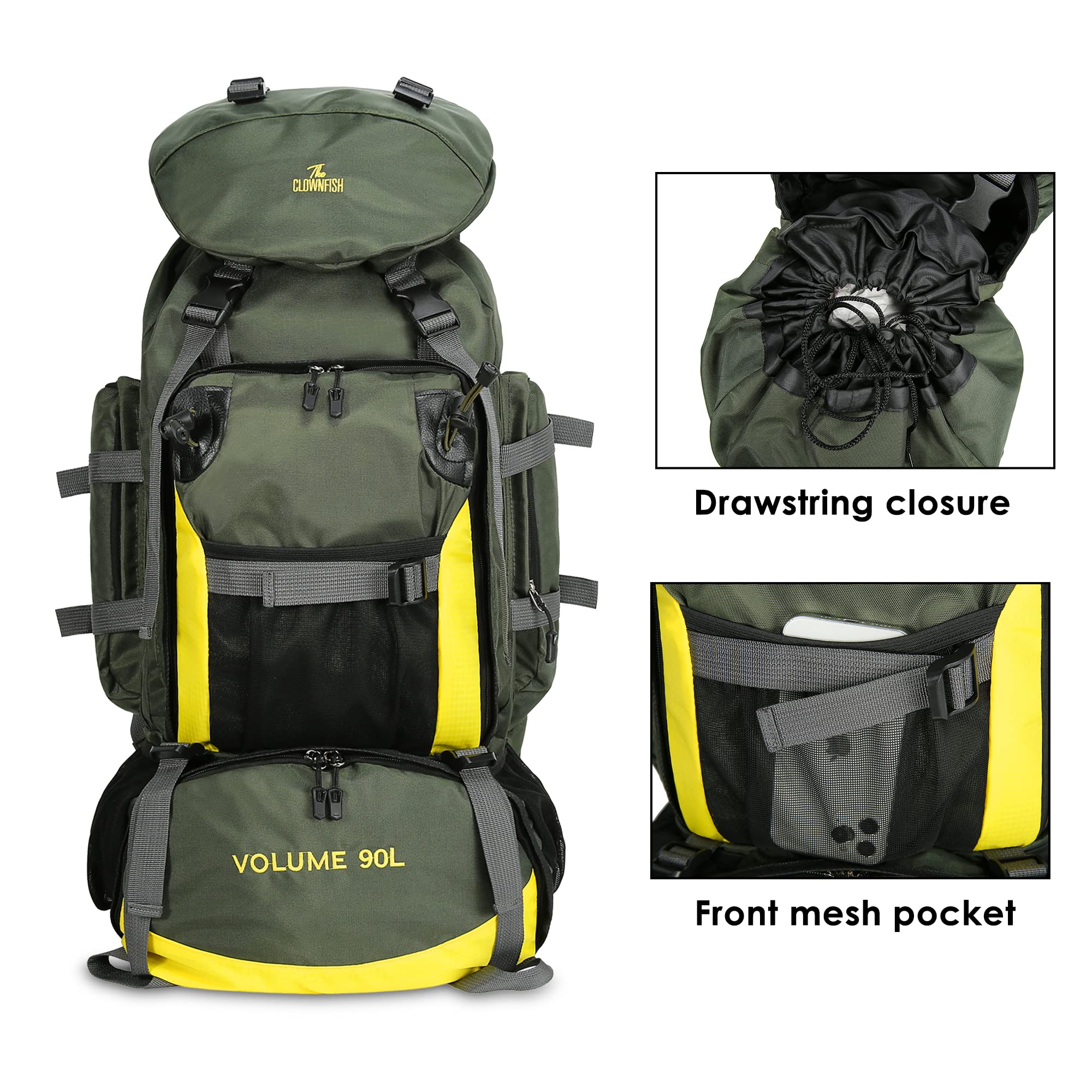 THE CLOWNFISH Summit Seeker 90 Litres Polyester Travel Backpack for Mountaineering Outdoor Sport Camp Hiking Trekking Bag Camping Rucksack Bagpack Bags (Green)