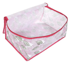 Kuber Industries Leaf Design Non-woven Foldable Saree Cover|Clothes Storage Bag|Wardrobe Organizer|Transparent Window|Pack of 6 (Pink)-44KM0363