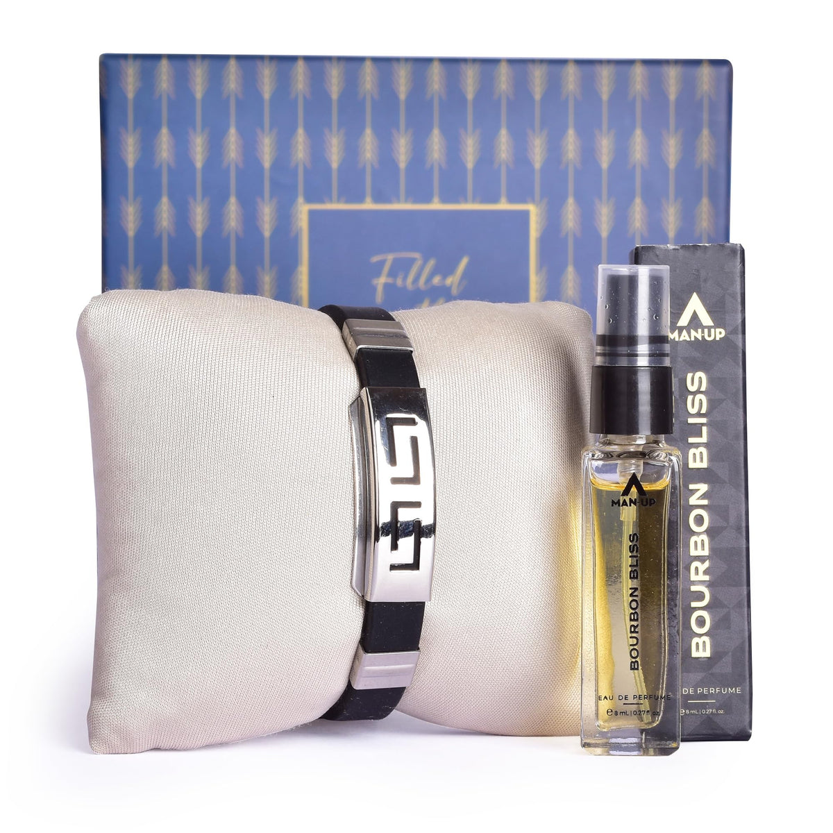 Gleevers Gift Set for Men | Gift Box pack of 2 with Bourbon Bliss Perfume (8 ml) and Yellow Chimes Bracelet | Birthday Gift, Anniversary Gift, Valentine Gift, Secret Santa Gifts