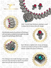 Yellow Chimes Oxidised Jewellery Set for Women Authentic Kolhapuri Work Handmade Silver Pink Kundan Choker Necklace Sets for Women and Girls.