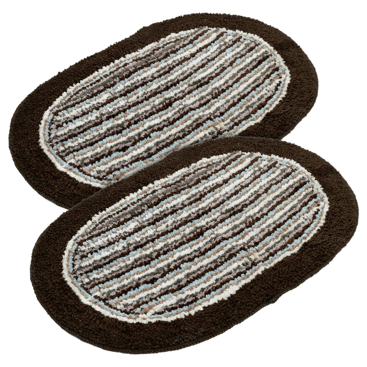 Kuber Industries Strips Design Soft Cotton Machine Washable Doormat, BathMat- Pack of 2 (Brown)-50KM01894