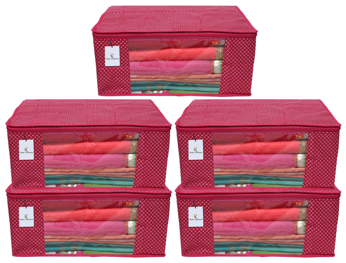 Kuber Industries Polka Dots 5 Piece Cotton 3 Layered Quilted Saree Cover, Rani Color-CTKTC025869