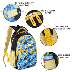 The Clownfish Brainbox Series Printed Polyester 30 L School Backpack with Pencil/Staionery Pouch School Bag Front Cross Zip Pocket Daypack Picnic Bag For School Going Boys & Girls Age 8-10 years (Light Blue)