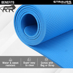 Strauss Anti Skid EVA Yoga Mat with Carry Bag, 8mm, (Sky Blue)