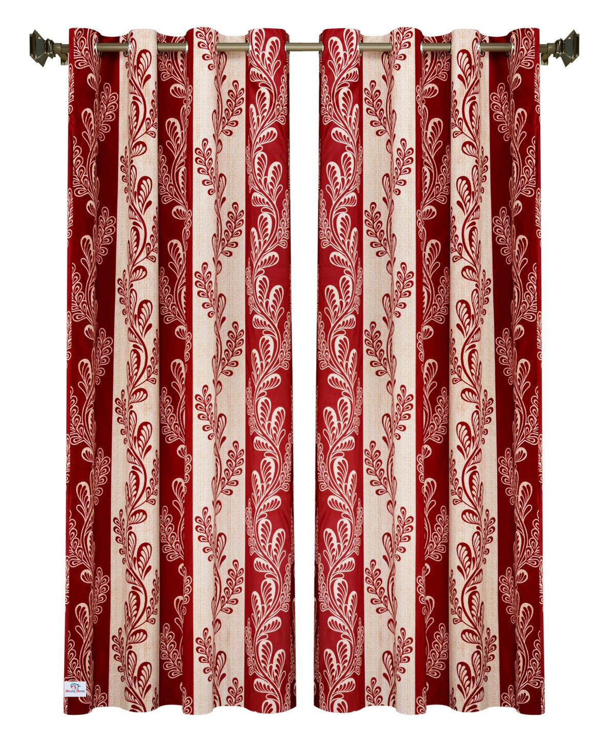 Heart Home Leaf Printed Home Décor Door Curtain with 8 Eyelet, 7 ft- Pack of 2 (Maroon)-Hs43Hearth25596(Polyester_Red)