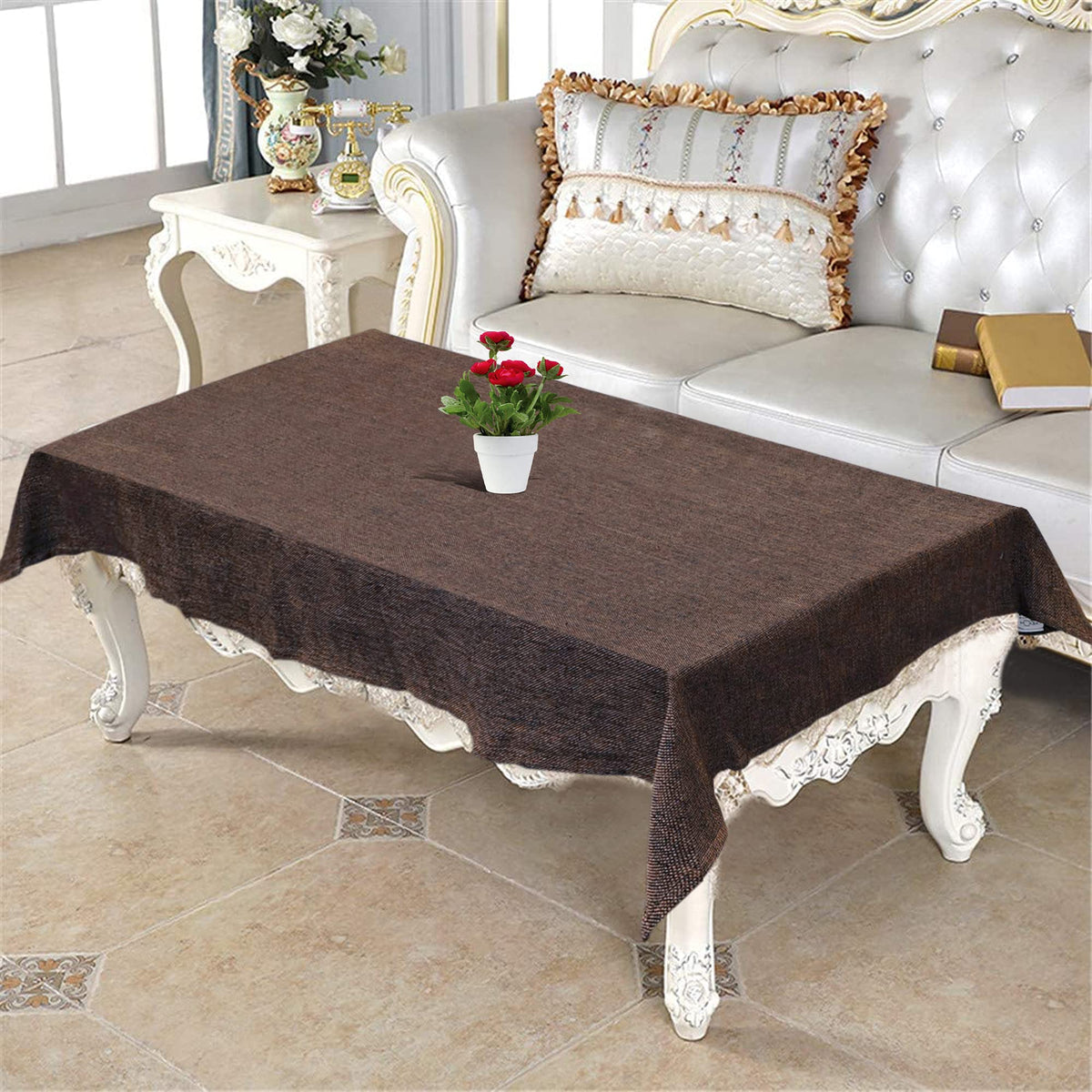 Kuber Industries Heat Resistant, Antislip Jute Center Table Cover for Home Decor, 40"x60" (Dark Brown)