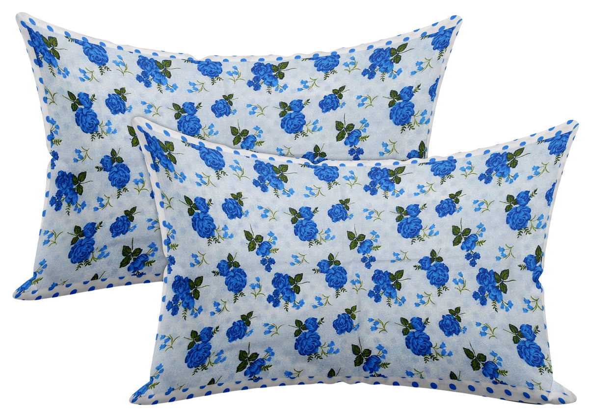 Kuber Industries Set of 2 Flower Design Soft & Smooth Cotton Pillow Cover 18 x 28 inch (Blue)