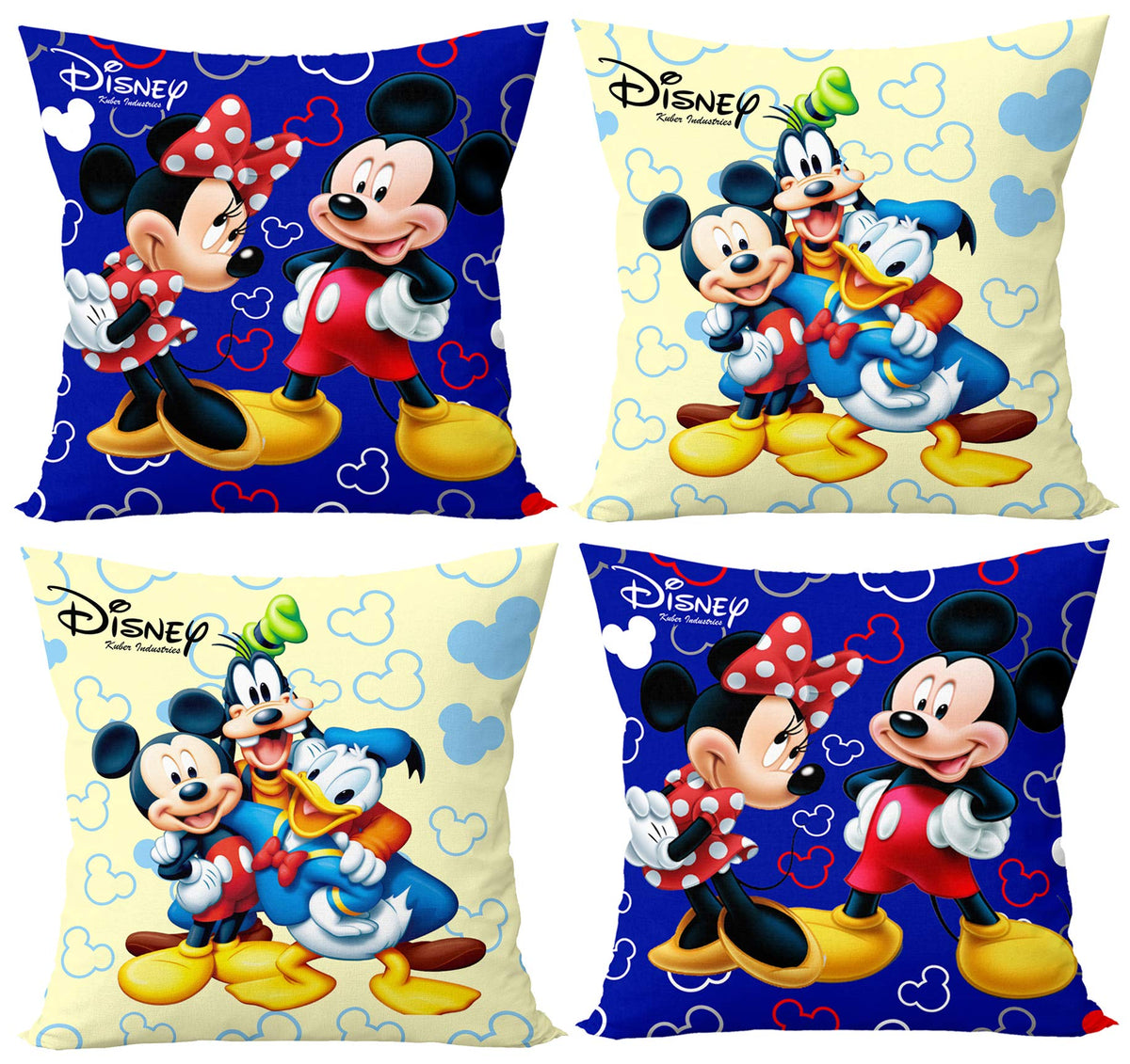 Kuber Industries Disney Printed Microfiber Filled Floor Cushion, Decorative Throw Pillow, Home Decor Pillow, Sofa/Bed Cushion,16"x16"(Blue & Cream)-Pack of 4-KUBMART15910, Standard