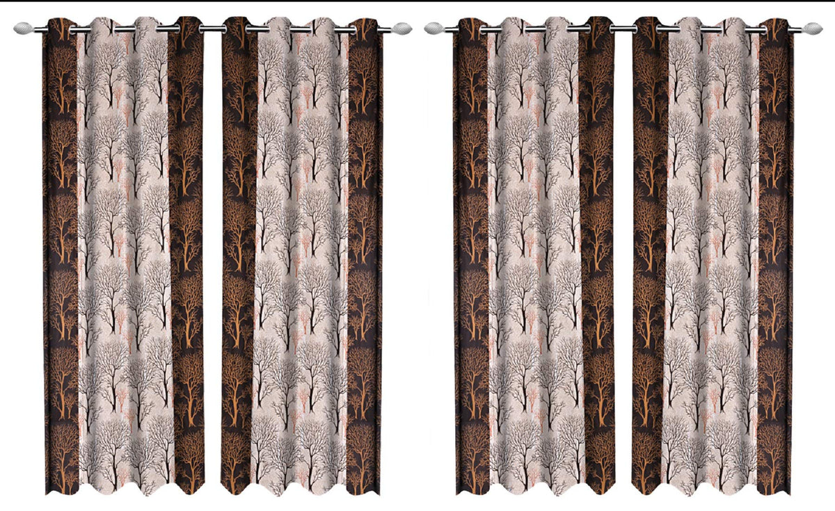 Kuber Industries Tree Design 6 Pieces Polyester Eyelet Door Curtain 7 Feet (Brown)-CTKTC30257