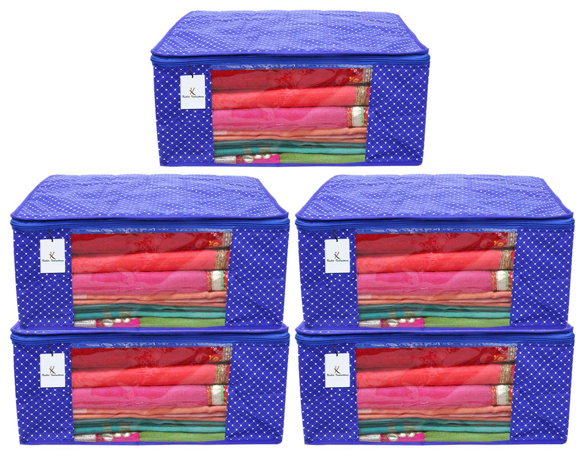 Kuber Industries Polka Dots 5 Piece Cotton 3 Layered Quilted Saree Cover, Blue-CTKTC25797