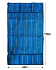 Kuber Industries Lining Print Jute Fridge Top Cover with 6 Utility Side Pockets (Blue)