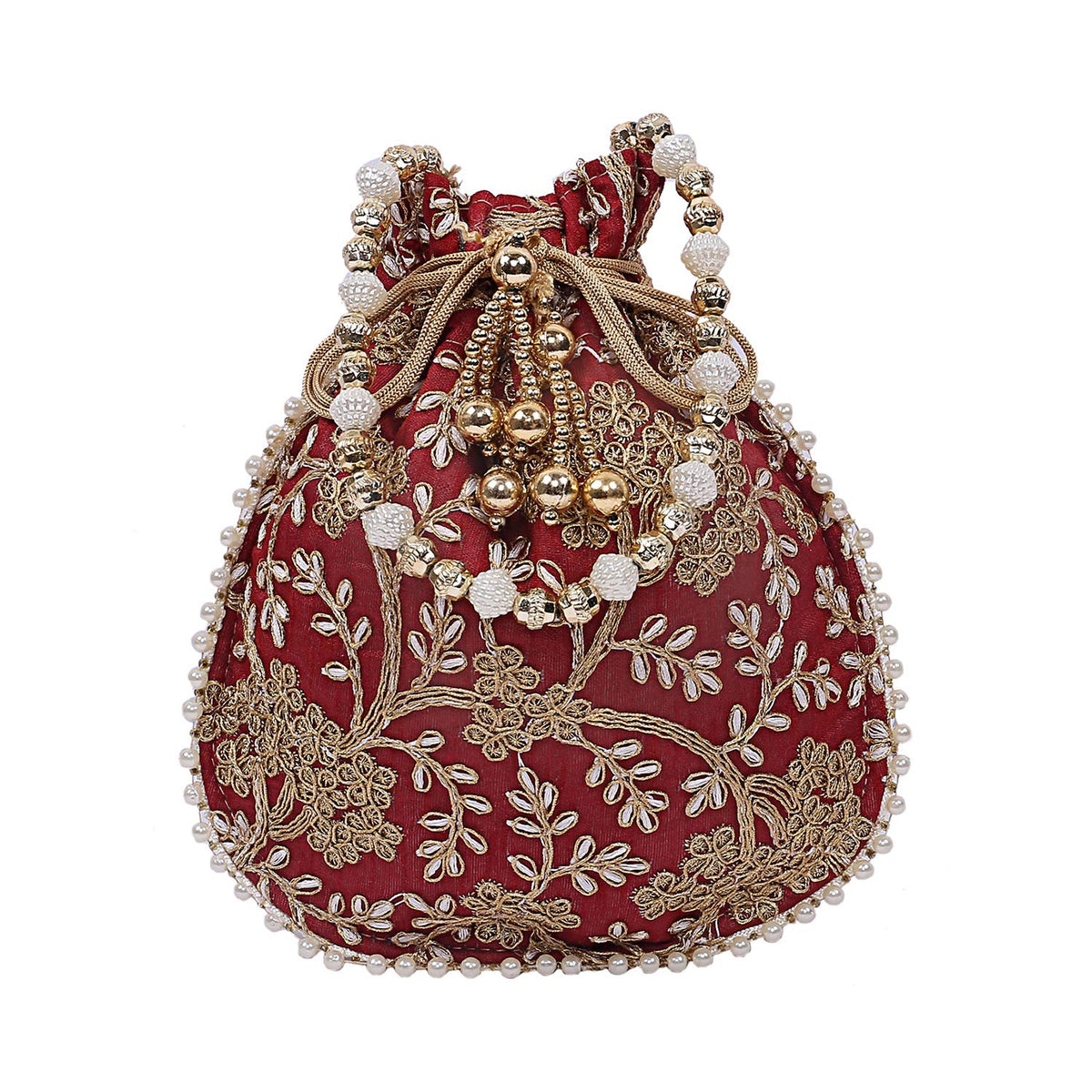 Kuber Industries Silk Embroidered Women Potli Bag (Maroon) -CTKTC8813