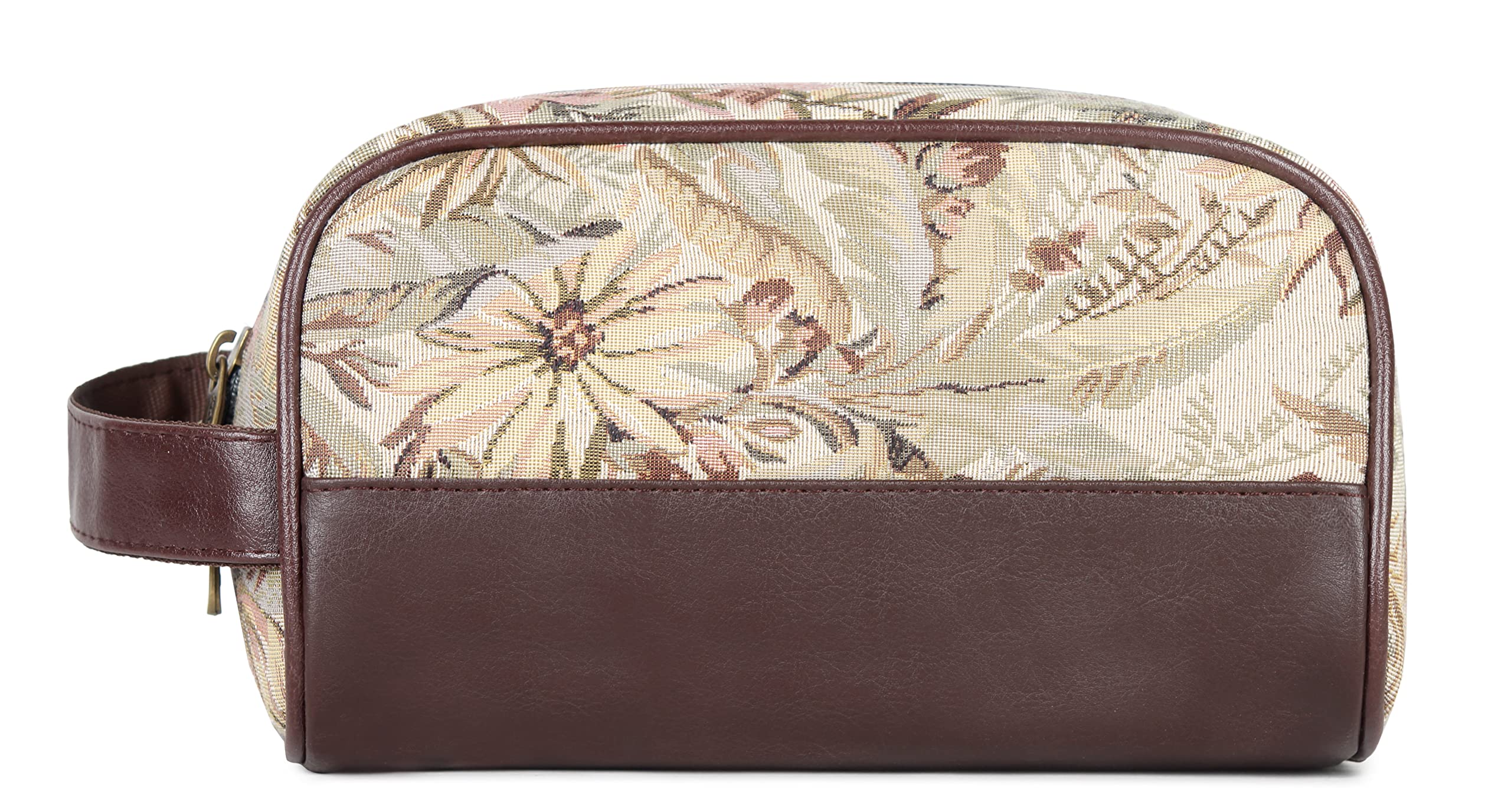 The Clownfish Floral 14 Cms Cosmetic Pouch (M_TCFTKTP-AR-BEG1_Flossy Beige)