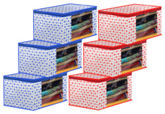 Kuber Industries Dot Printed Foldable, Lightweight Non-Woven Saree Cover/Organizer With Tranasparent Window- Pack of 6 (Blue & Pink)-46KM0509