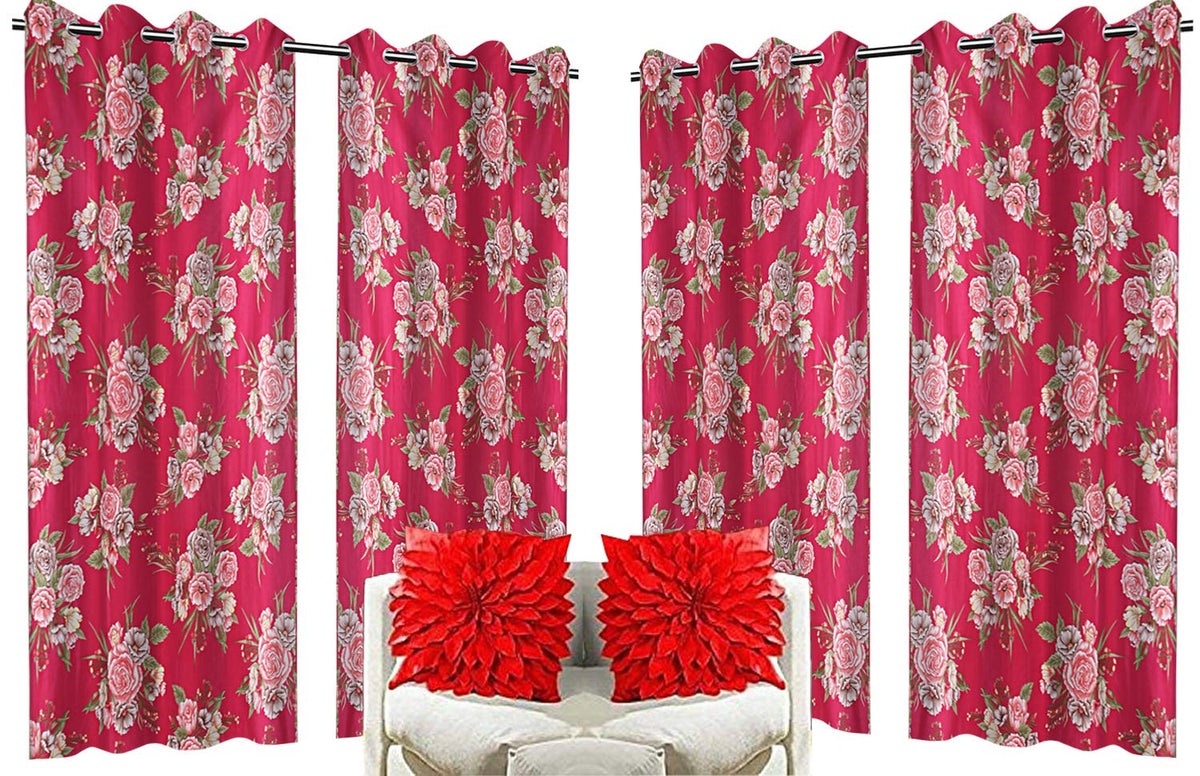 Kuber Industries Polyester 4 Pieces 7 Feet Eyelet Door Curtain (Pink) -CTKTC12964