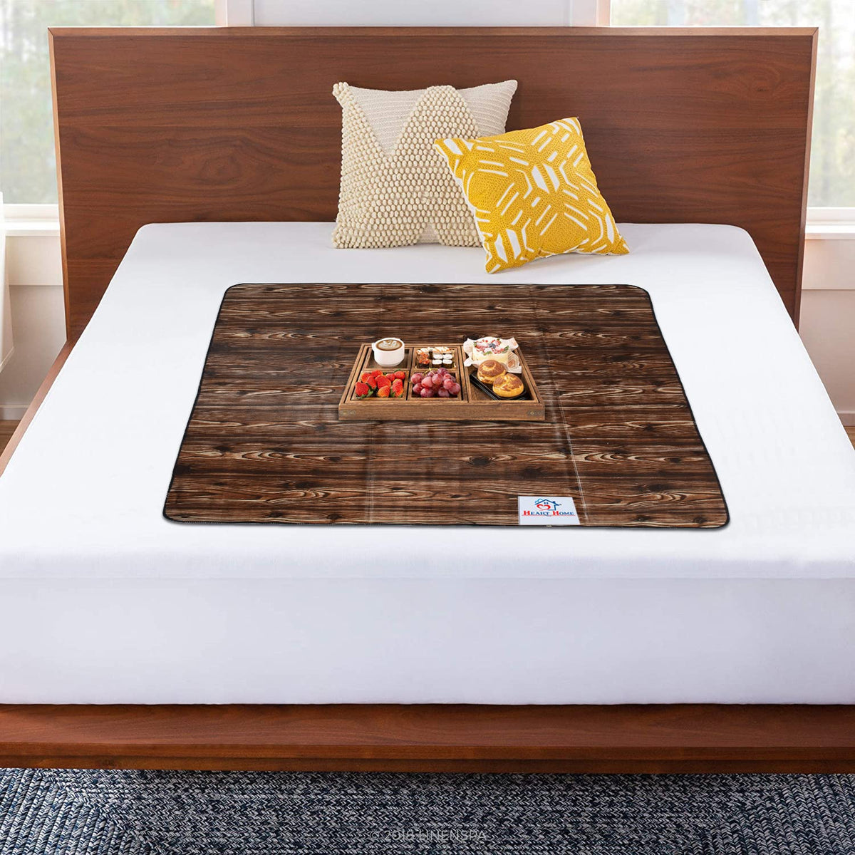 Heart Home PVC Wooden Print Both Sided Bed Server Food Mat, Bedsheet Protector for Home 36"x36" (Dark Brown) 54HH4342.