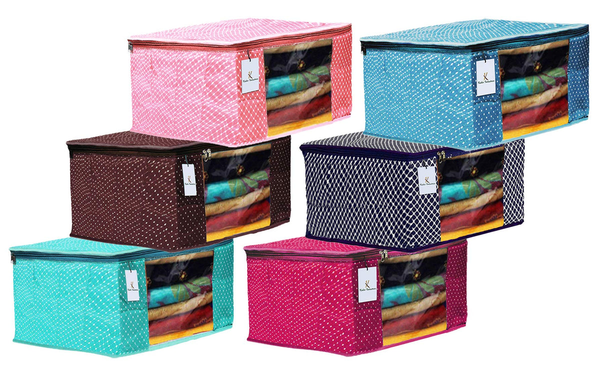 Kuber Industries Polka Dots 6 Pieces Cotton 3 Layered Quilted Saree Cover (Green & Brown & Peach & Rani & Blue & Sky Blue) - CTKTC031235