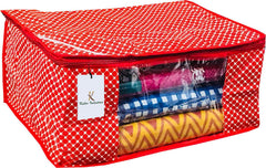 Kuber Industries 3 Pieces Quilted Polka Dots Cotton Saree Cover Set, Red, Pink and Purple