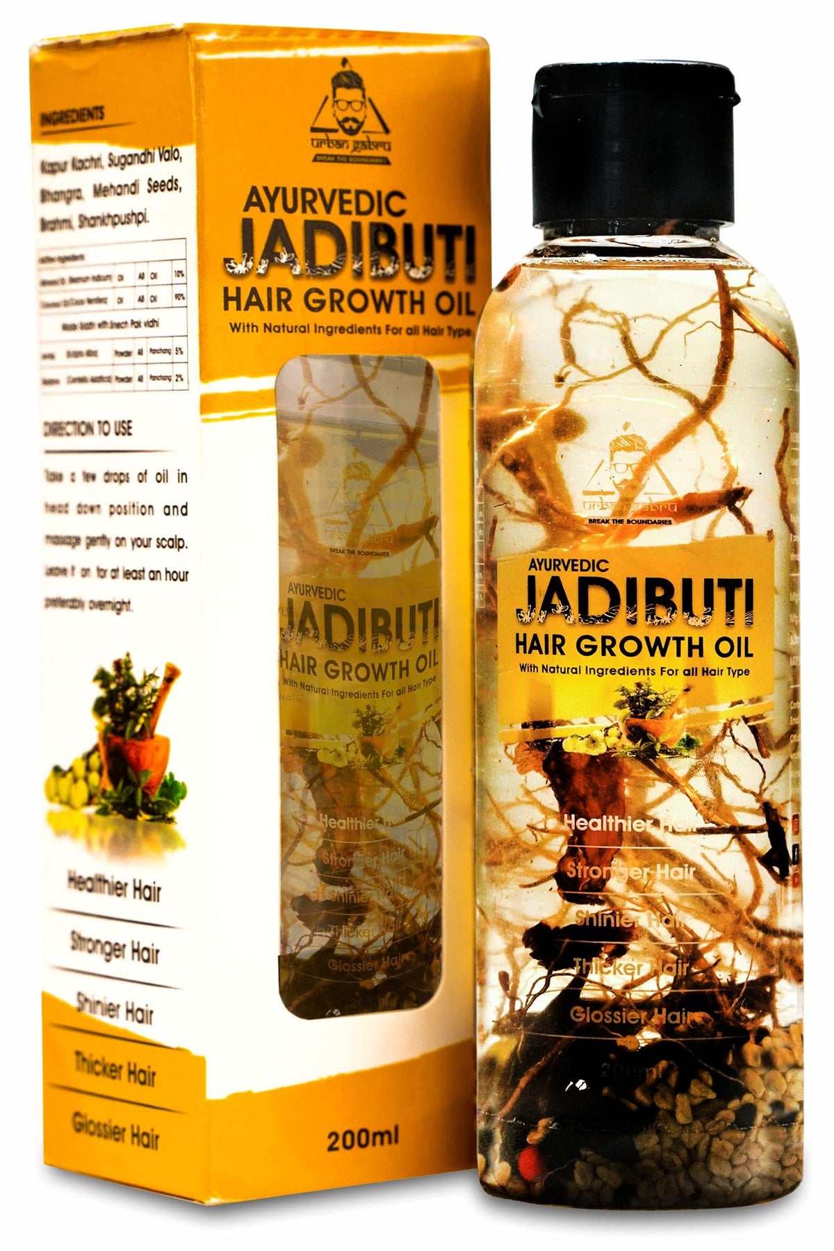 Urbangabru Ayurvedic Jadibuti Hair Oil for Hair Fall Control and hair Growth with Natural Herb - 200ml. (Jadibuti Oil(200ml) + Jadibuti hair Shampoo(200ml))