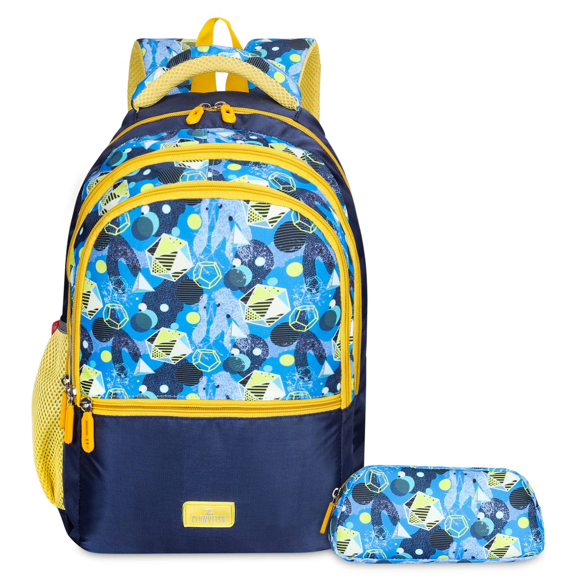 The Clownfish Edutrek Series Printed Polyester 33.5 L School Backpack with Pencil/Stationery Pouch School Bag Front Zip Pocket Daypack Picnic Bag For School Going Boys & Girls Age-10+ years (Light Blue)