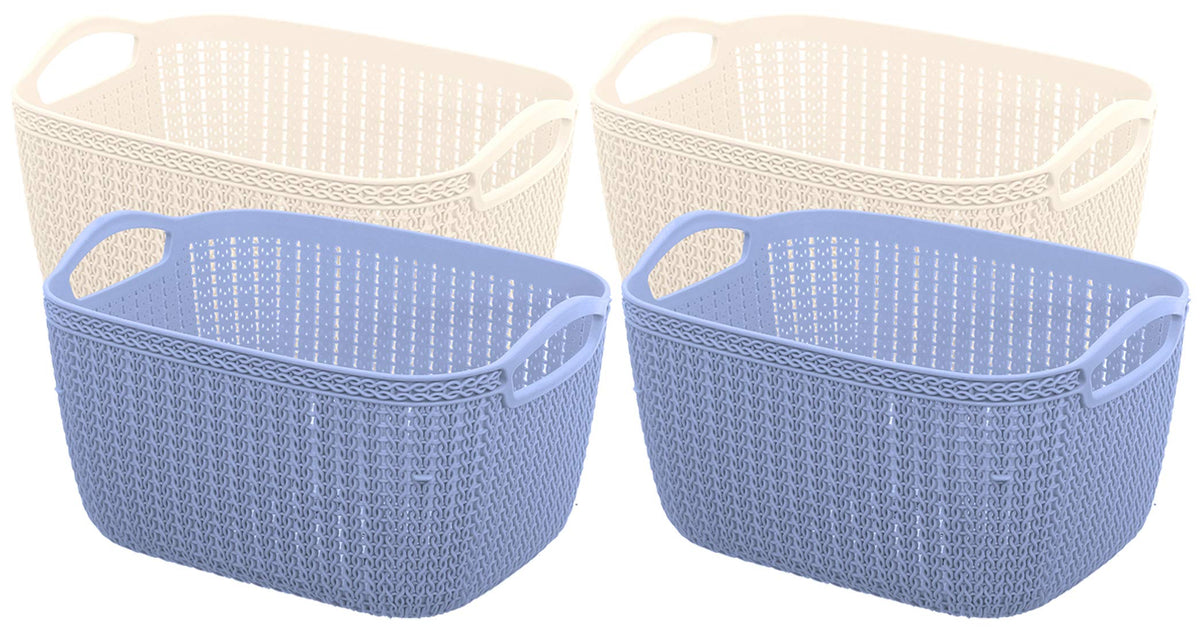 Kuber Industries Unbreakable Plastic 4 Pieces Multipurpose Medium Size Flexible Storage Baskets/Fruit Vegetable Bathroom Stationary Home Basket with Handles (Cream & Grey) -CTKTC39101, Standard