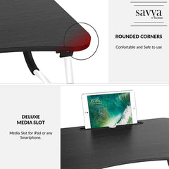 Savya home­® Multi-Purpose New Laptop Table/Bed Table/Wooden Foldable Bed Table/LAPDESK/Study Table/Portable Table (Black Silver)