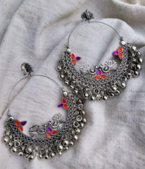 Yellow Chimes Oxidised Earrings for Women Combo of 2 Pairs Silver Oxidised Peacock Chand Bali Earrings for Women and Girl's.