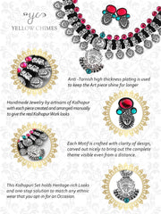 Yellow Chimes Oxidised Jewellery Set for Women Authentic Kolhapuri Work Handmade Silver Durga Ma Choker Necklace Sets for Women and Girls.