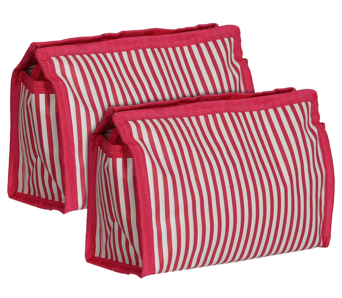 Kuber Industries Lining Print PVC Toiletry Bag for Home & Travelling with 3 Main Zipper Pack of 2 (Pink) 54KM4353