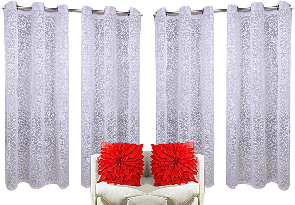 Kuber Industries Cotton 4 Pieces 7 Feet Eyelet Door Curtain (White) -CTKTC12958 (CTKTC012958)