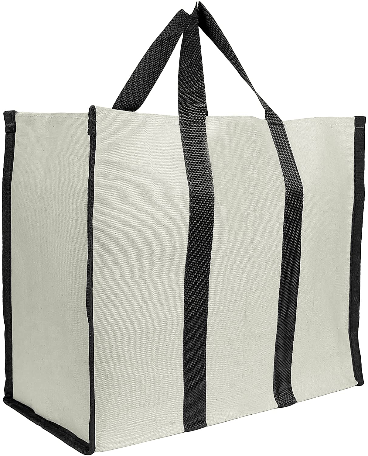 Kuber Industries Canvas Foldable Shopping Bag for Ladies|Travel Tote Bag|Grocery Bag For Daily Use (Cream & Black)