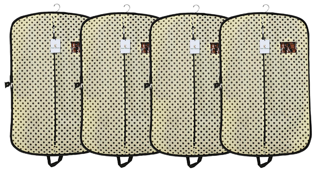 Kuber Industries Foldable Polka Dots Design 4 Piece Non Woven Coat Cover, Cream