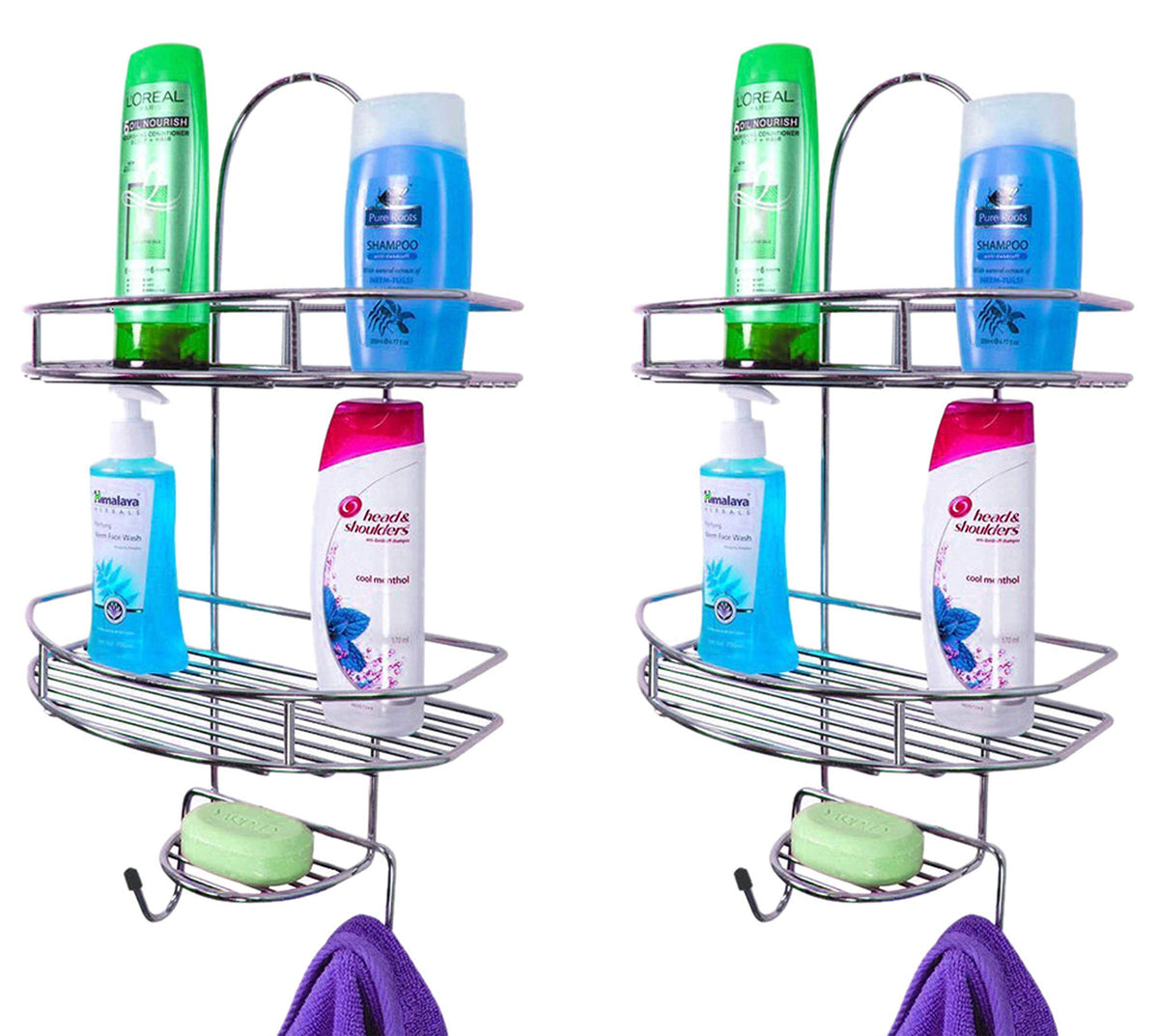 Plantex 5in1 Stainless Steel Multipurpose Bathroom Shelf/Shower Caddy/Shampoo Holder/Bathroom Accessories For Home(Chrome-Pack of 2)