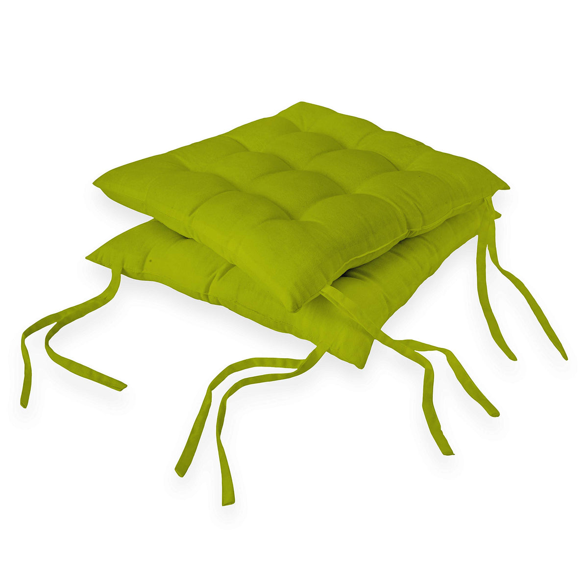 Encasa Homes 2 pcs Chair Cushions 40x40 cm - Lime Green - Dyed Canvas Square Seat Cushions with Micro-Fiber Filling & Ties for Sitting, Pooja, Dining & Office Table