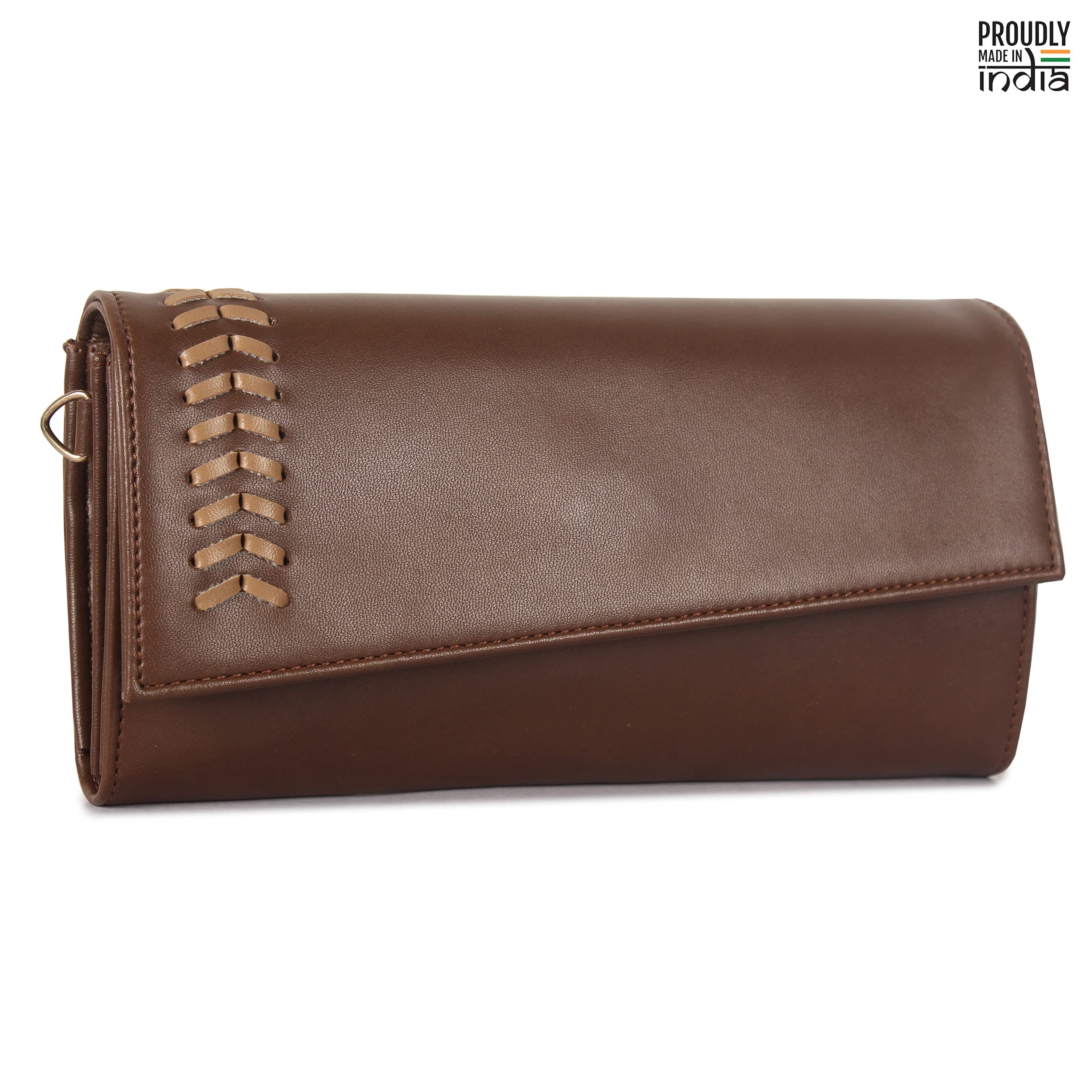 THE CLOWNFISH Myra Collection Womens Wallet Clutch Ladies Purse Sling Bag with Card slots (Brown)