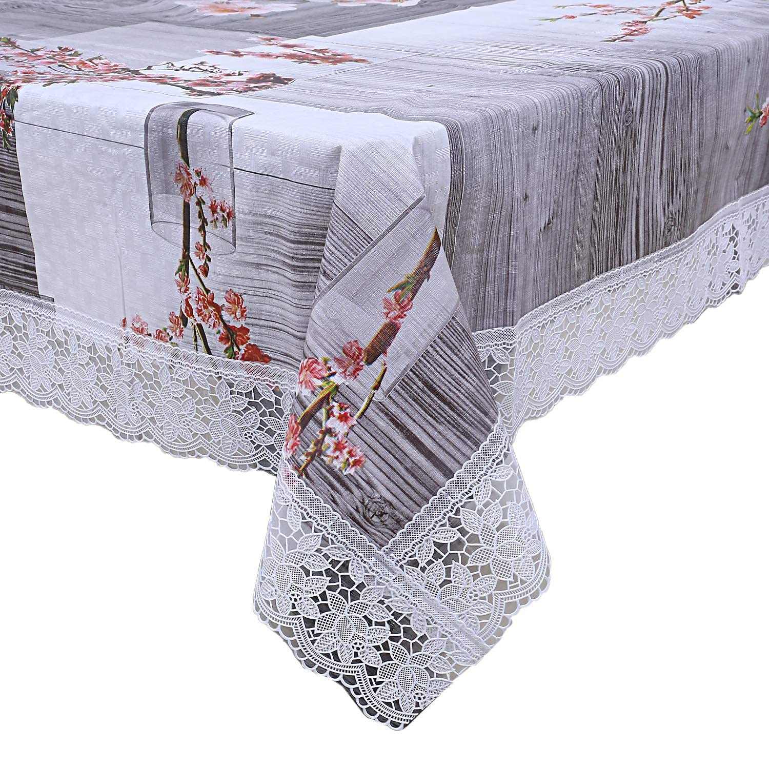 Kuber Industries Floral Checkered Design PVC 4 Seater Centre Table Cover (Grey) -CTKTC014355, Standard