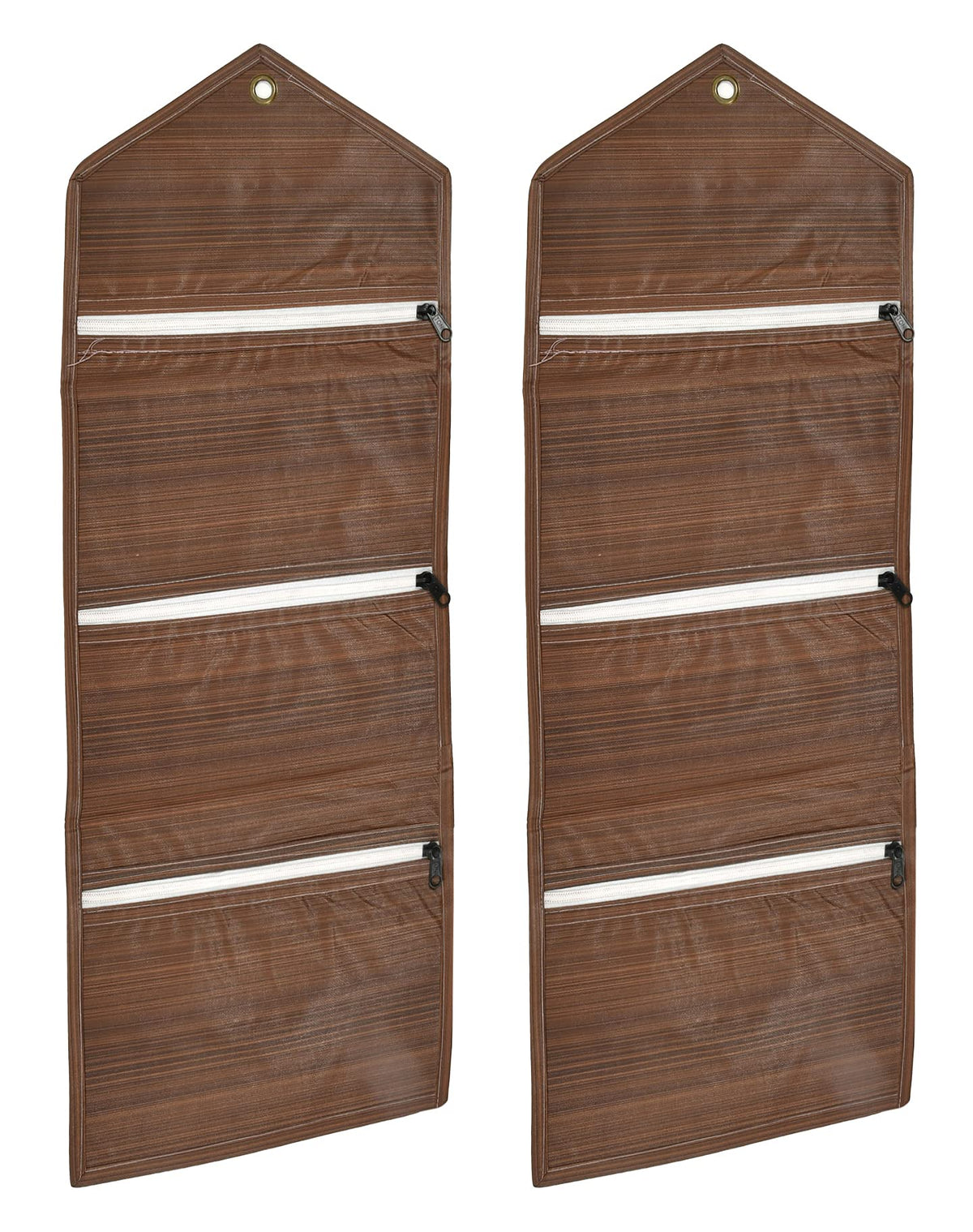 Kuber Industries Wooden Design Wall Hanging Magazine Letter Holder/Organizer With 3 Zipper Pockets- Pack of 2 (Brown)-HS43KUBMART25737