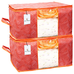Kuber Industries Leheriya Design Rectangular Underbed Storage Organizer, Blanket Cover (Orange, Extra Large Size), Set of 2