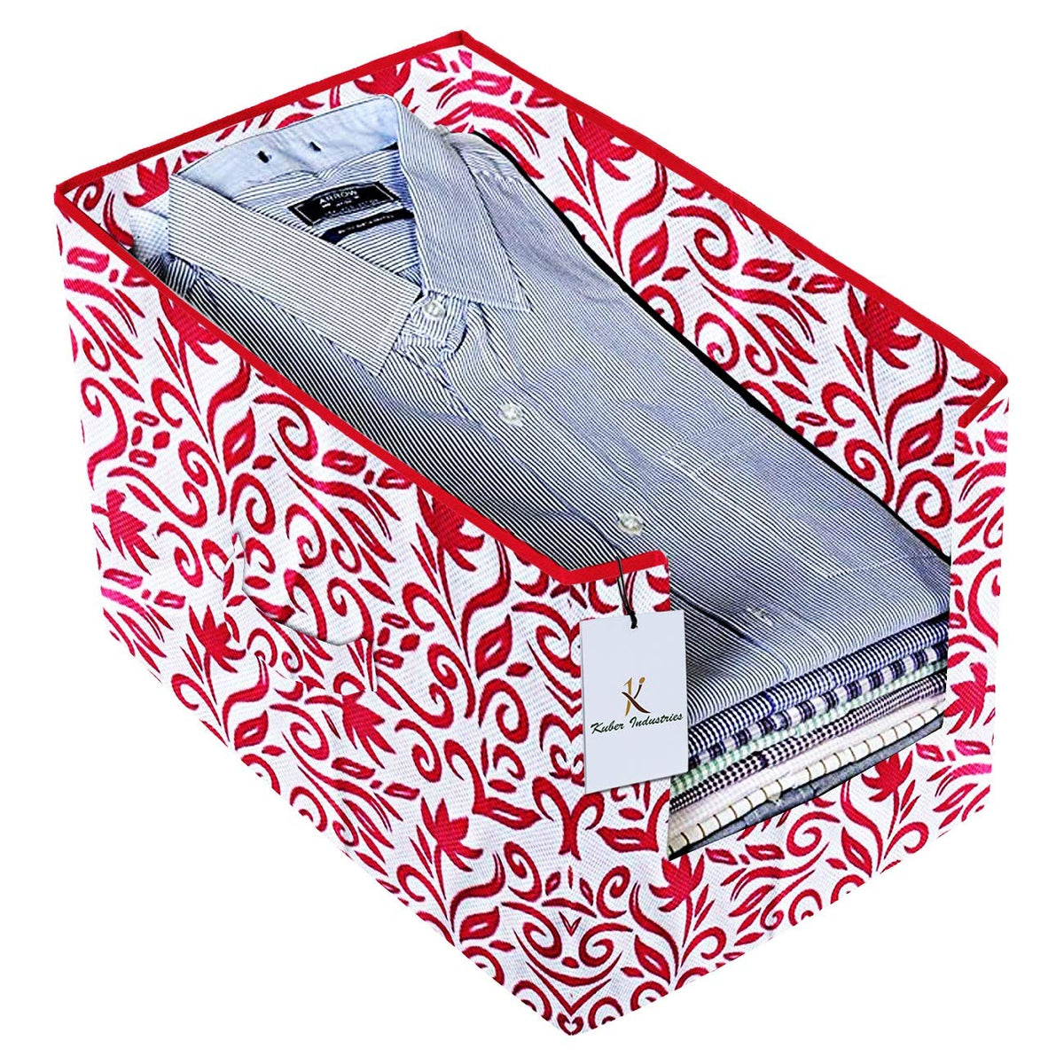 Kuber Industries Leaf Printed Non Woven Shirt Stacker Wardrobe Organizer Set, (Pink) - CTKTC035036