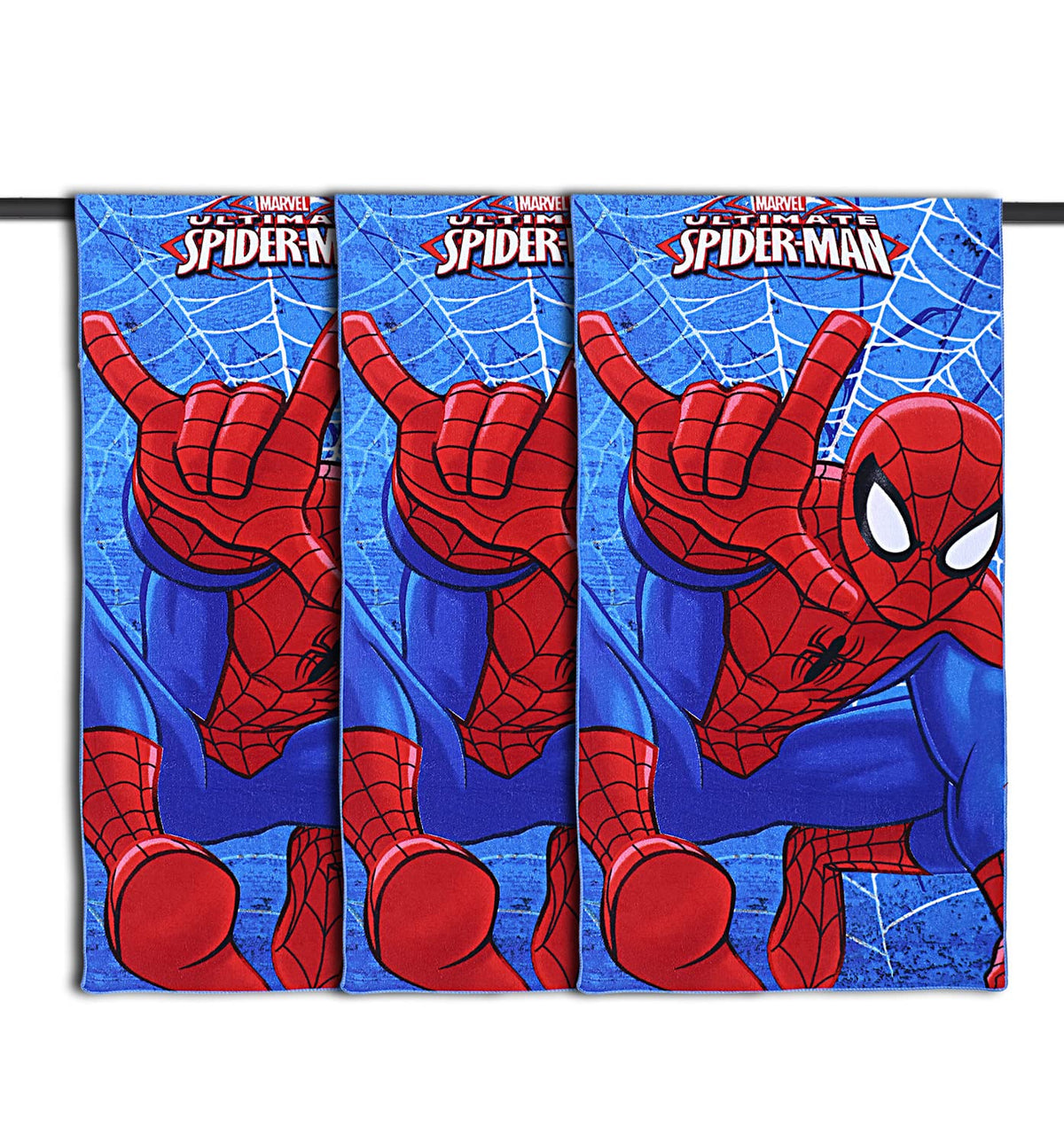 Kuber Industries Marvel Spiderman Kids Bath Towel|Soft Cotton Towel for Kids|Sides Stitched Baby Towel|400 GSM Toddler Bath Towel|24x48 Inch|Pack of 3 (Red)