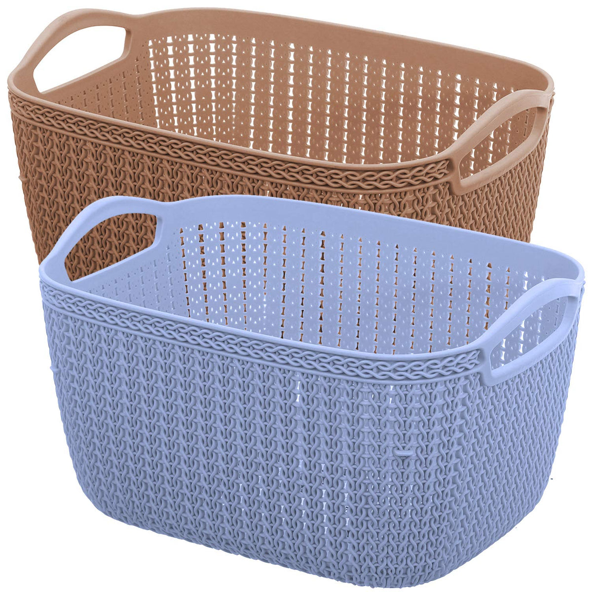 Kuber Industries Unbreakable Plastic 2 Pieces Multipurpose Medium Size Flexible Storage Baskets/Fruit Vegetable Bathroom Stationary Home Basket with Handles (Brown & Grey) -CTKTC39081