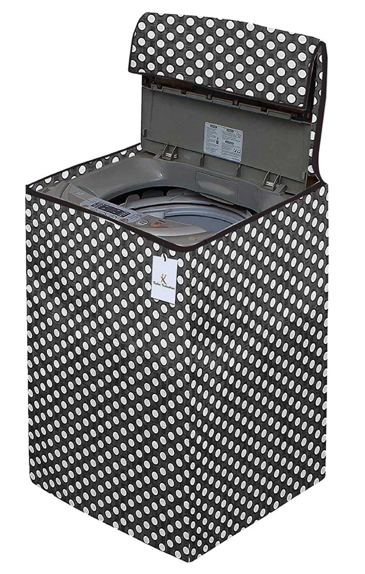Kuber Industries CTKTC33857 Dots Design PVC Top Load Fully Automatic Washing Machine Cover with Back Hole (Grey)