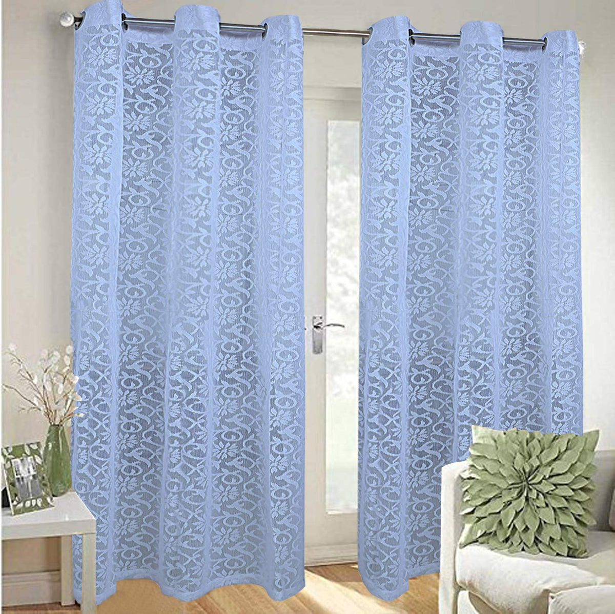 Heart Home 1 Piece Cotton 7 Feet Eyelet Door Curtain (Blue) - CTHH01422