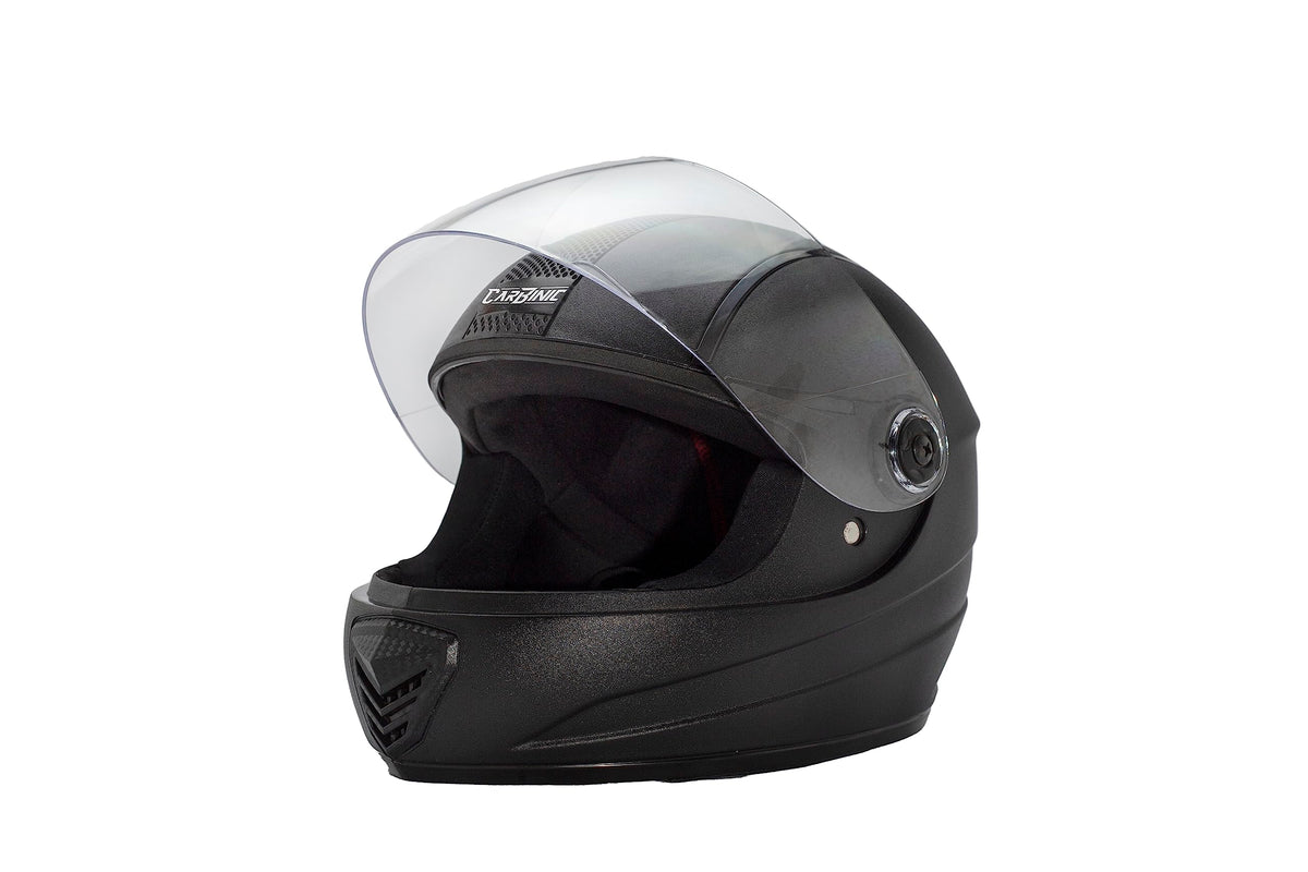 CARBINIC Nickel Series Full Face Helmet for Men & Women | ISI Certified | Clear & Scratch Resistant Visor | Lightweight & Stylish | Medium | Black Solid