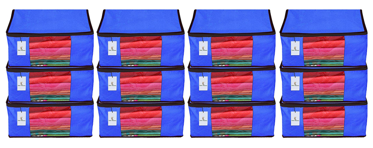 Kuber Industries 12 Piece Non Woven Fabric Saree Cover Set with Transparent Window, Extra Large, Royal Blue-CTKTC23787
