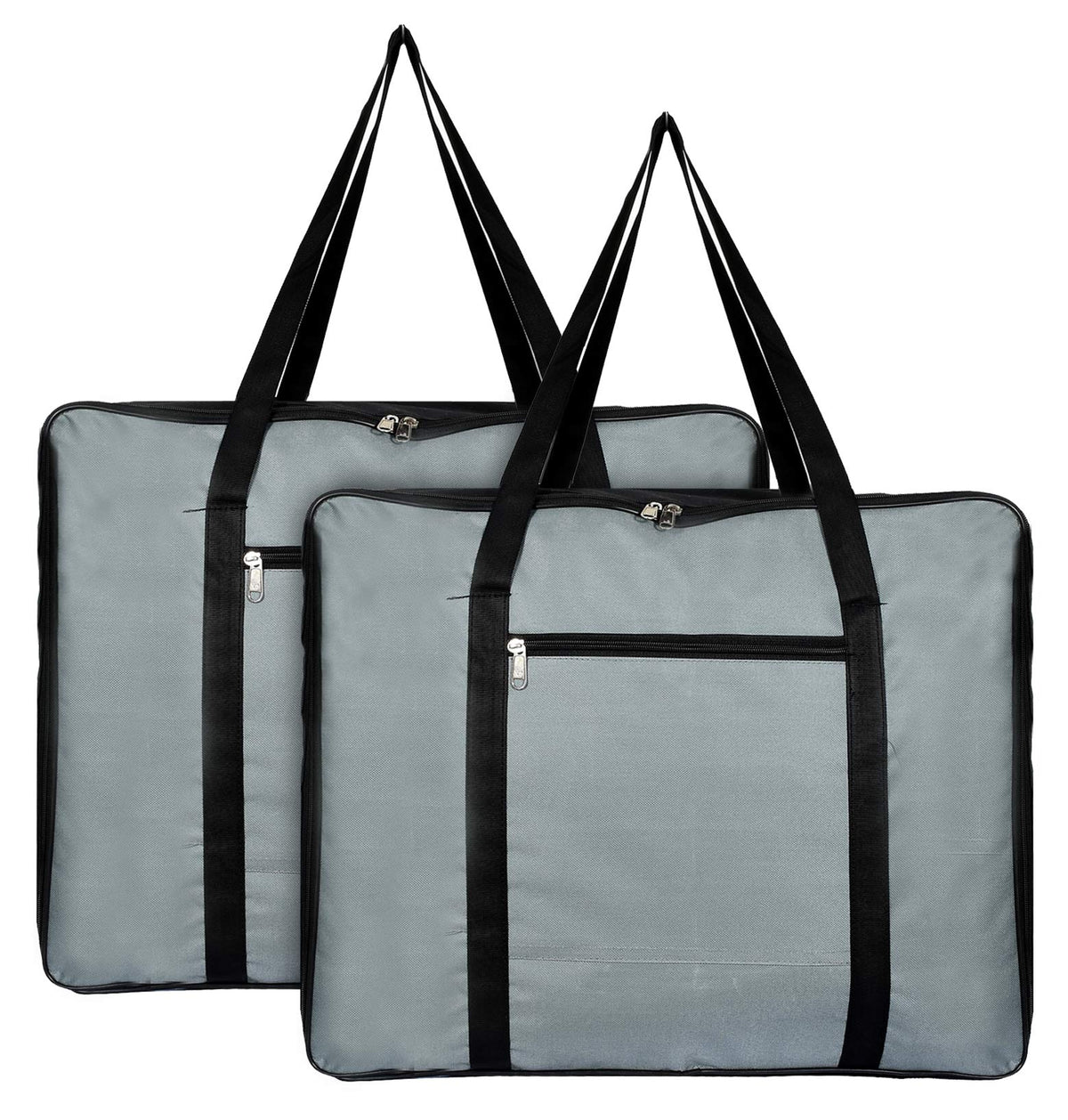 Kuber Industries Large Size Lightweight Foldable Rexine Jumbo Underbed Storage Bag With Zipper And Handle (Grey & Black)-Pack of 2